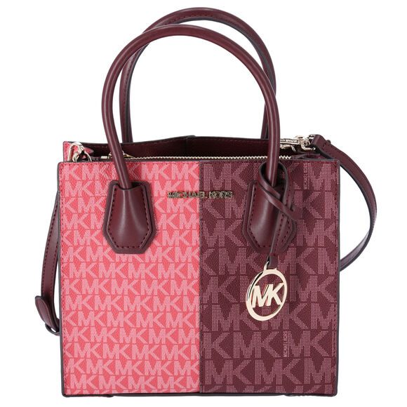 Michael Kors Mercer Medium Messenger Bag MK Signature Oxblood Multi Pink - Picture 1 of 5